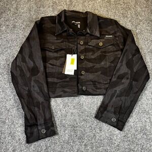 DKNY Jeans‎ Women Camouflage Cropped Denim Jacket Black Size M